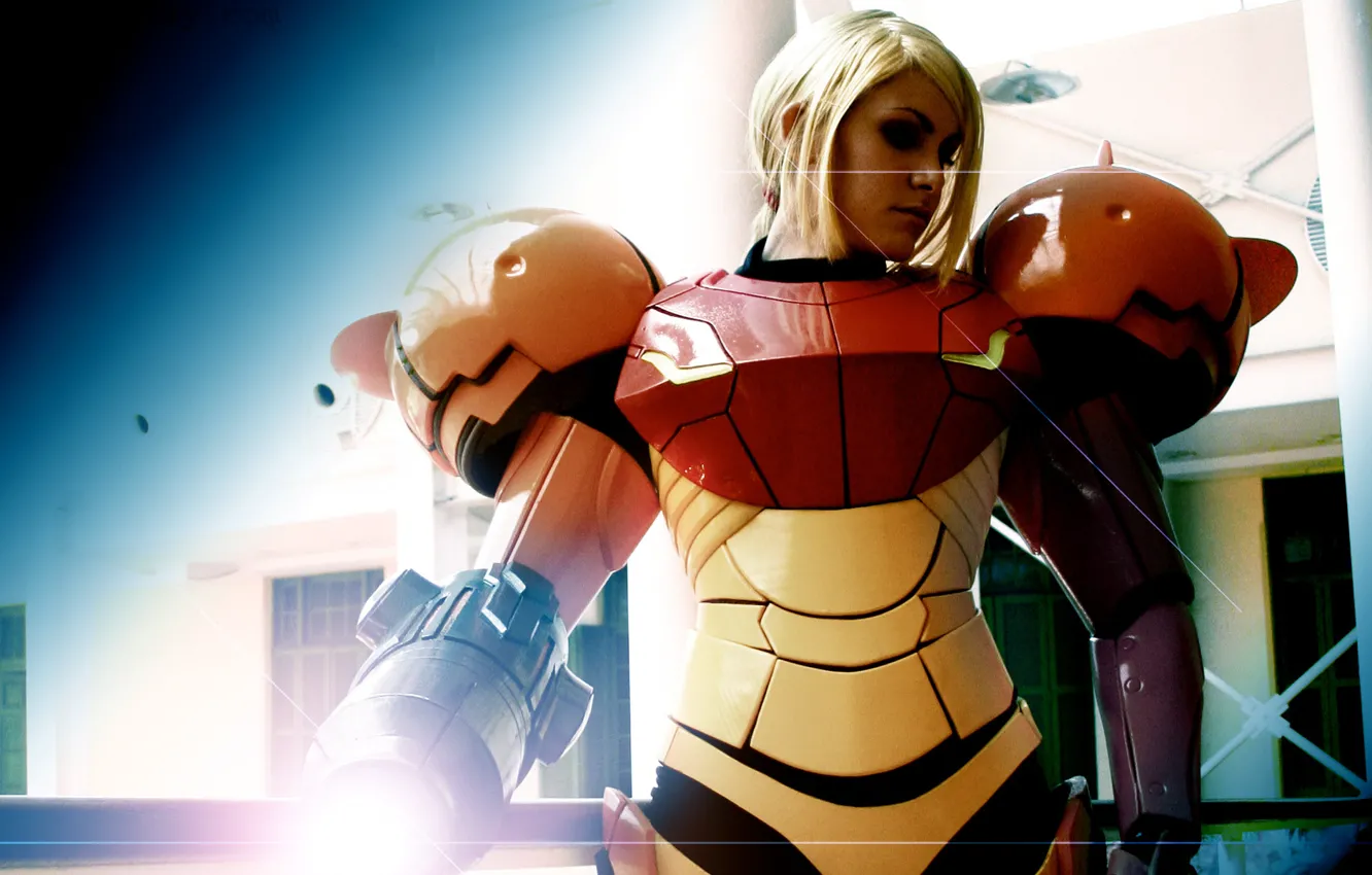 Photo wallpaper girl, armor, cosplay, Samus Aran, metroid prime, Metroid