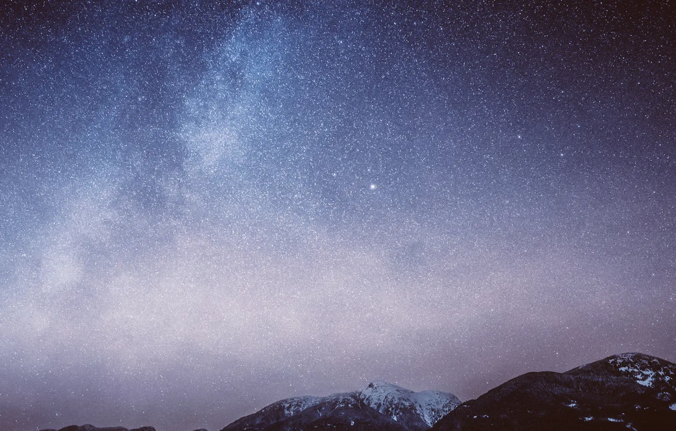 Photo wallpaper mountains, lake, Milky Way