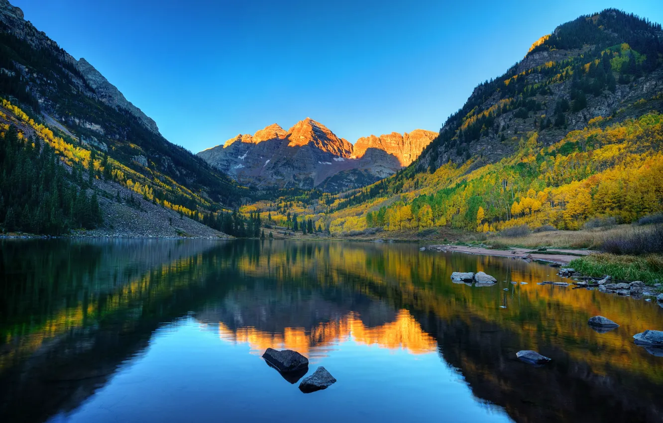 Photo wallpaper mountains, Colorado, USA, Lake Maroon