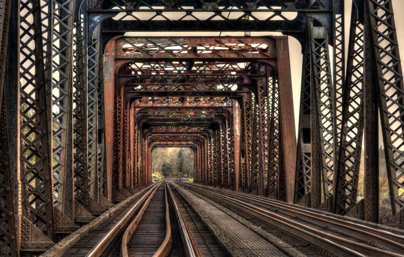 Photo wallpaper bridge, railroad, iron