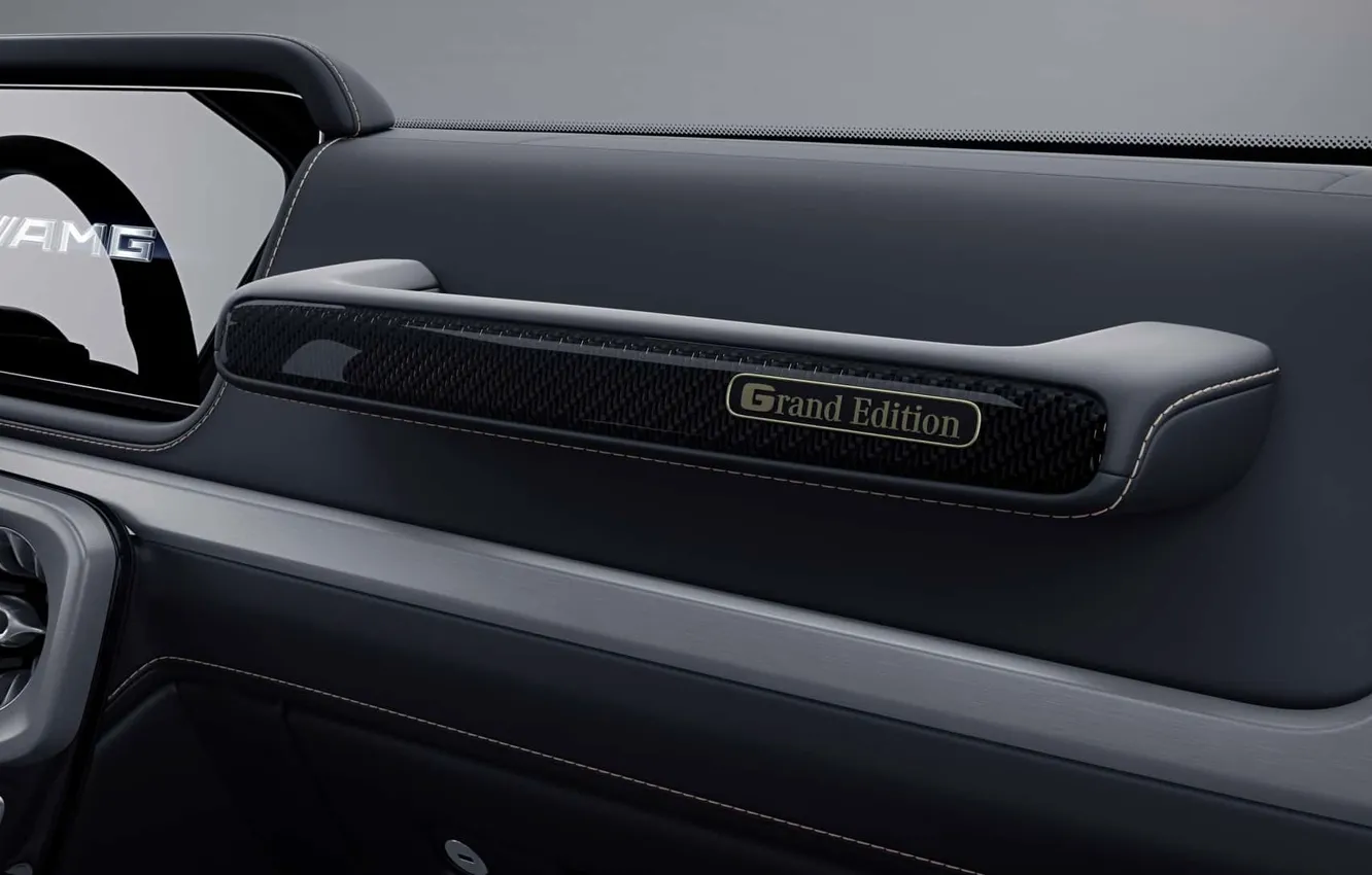 Photo wallpaper the inscription, handle, G 63, Mercedes-AMG, Grand Edition, 2023, Mercedes-AMG G 63 Grand Edition, interior …