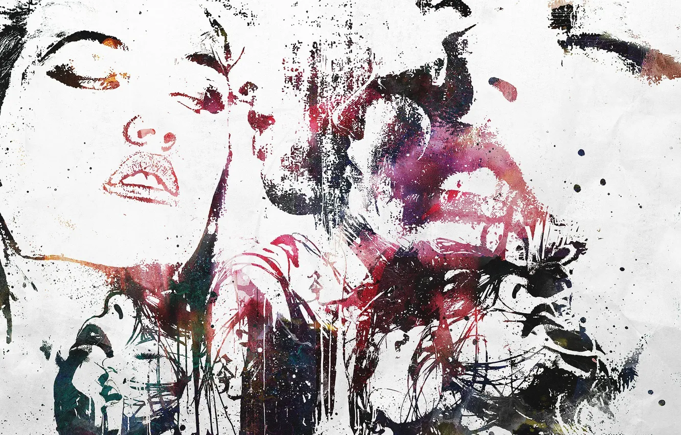 Photo wallpaper girl, passion, face, lips, silhouettes, Alex Cherry, artwork, love.