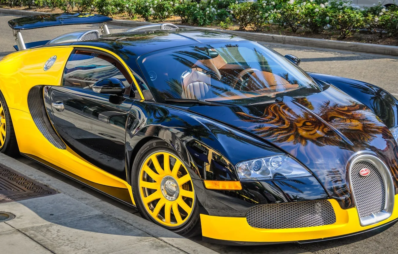 Photo wallpaper yellow, sports, Bugatti Veyron, Bugatti