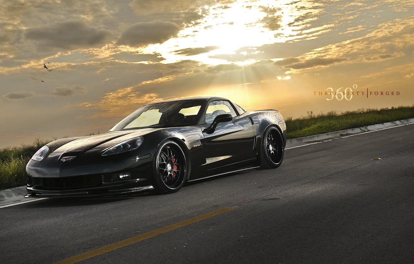 Photo wallpaper road, the sky, Corvette