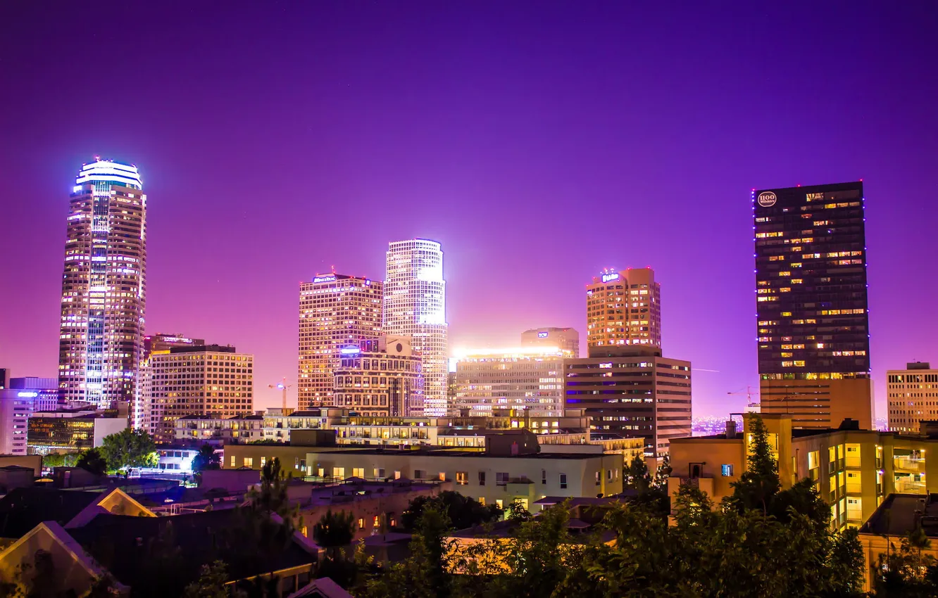 Photo wallpaper night, lights, CA, USA, USA, skyline, Los Angeles, California
