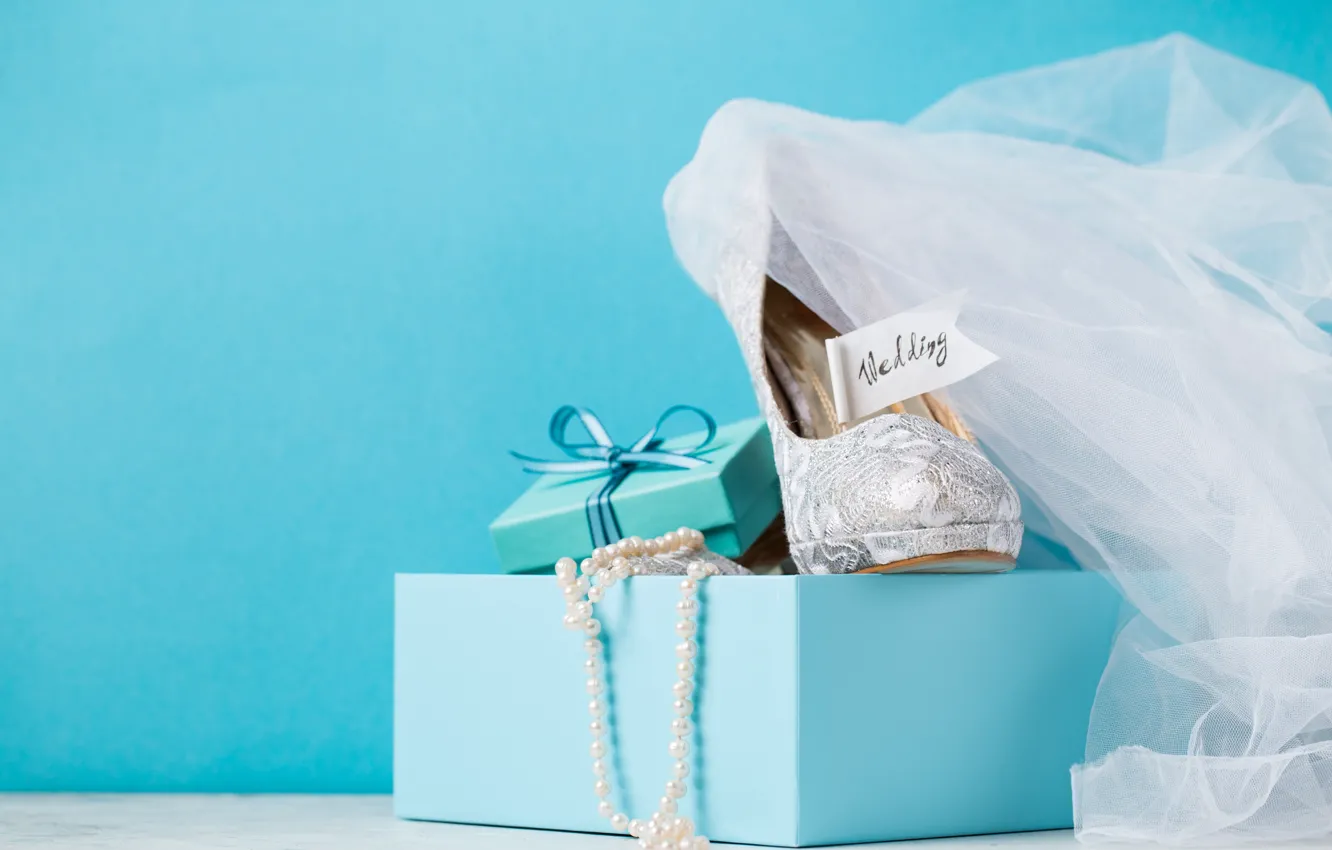 Photo wallpaper box, gift, shoes, beads, box, blue, wedding, Valeria Maksakova