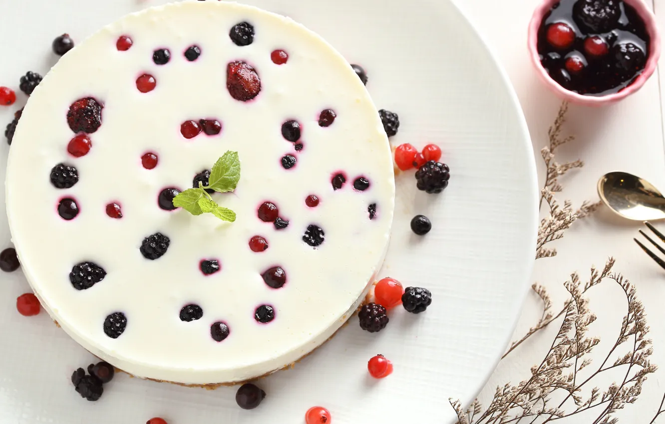 Photo wallpaper berries, dessert, cheesecake