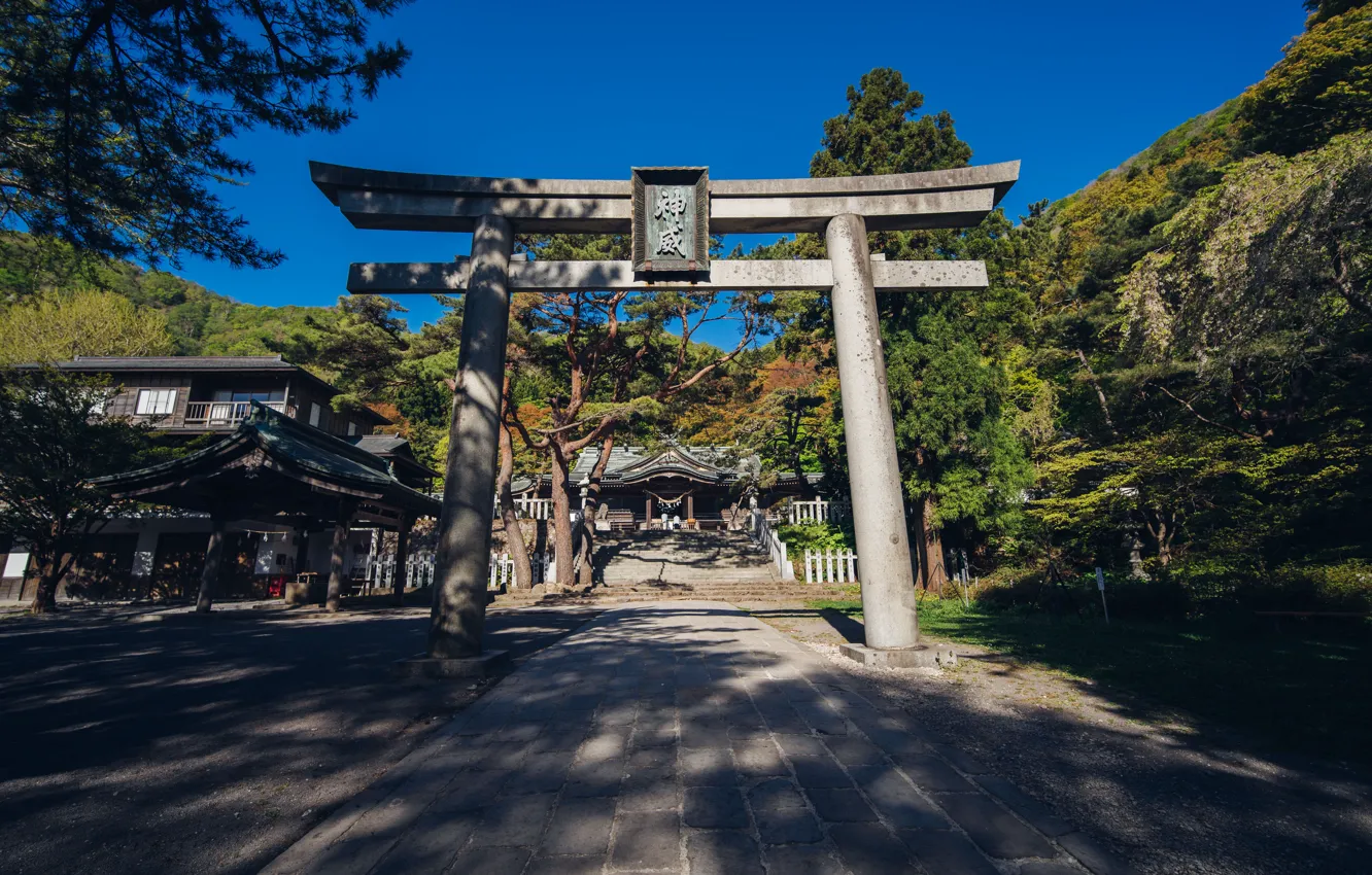 Photo wallpaper road, Japan, ladder, temple, torii