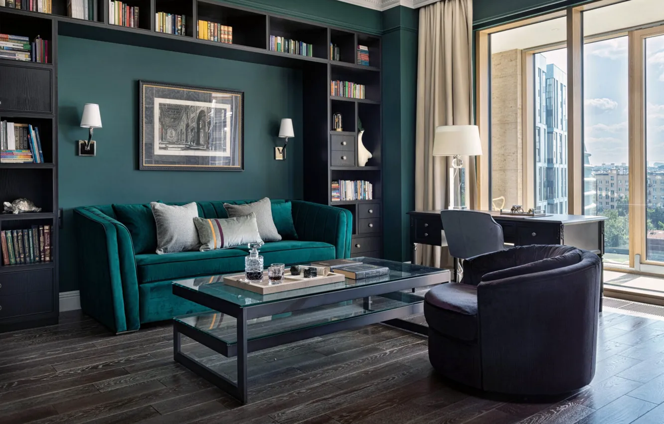 Photo wallpaper design, style, room, interior, library, living room