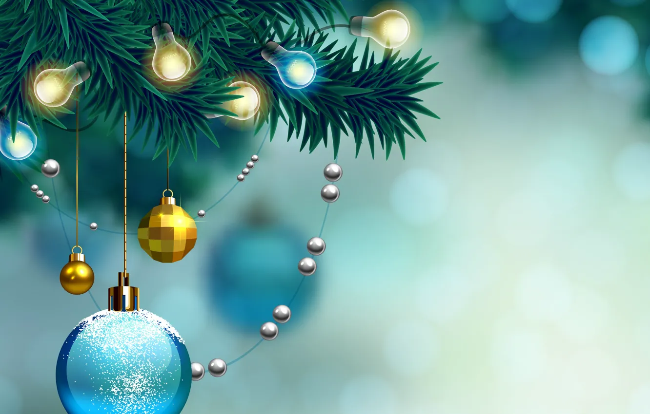 Photo wallpaper background, balls, tree, new year, postcard
