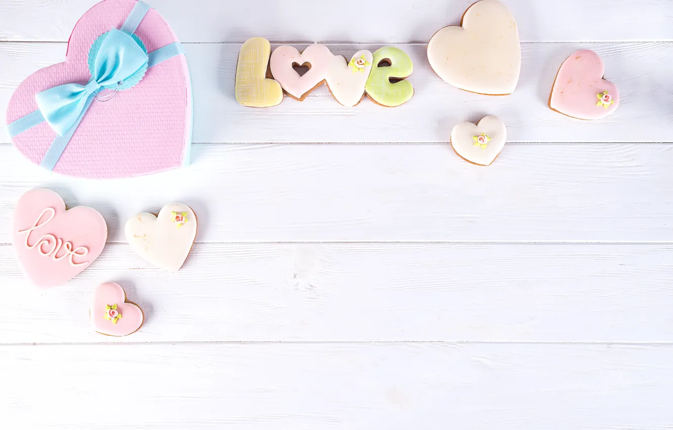 Photo wallpaper box, gift, heart, love, heart, pink, romantic, cookies