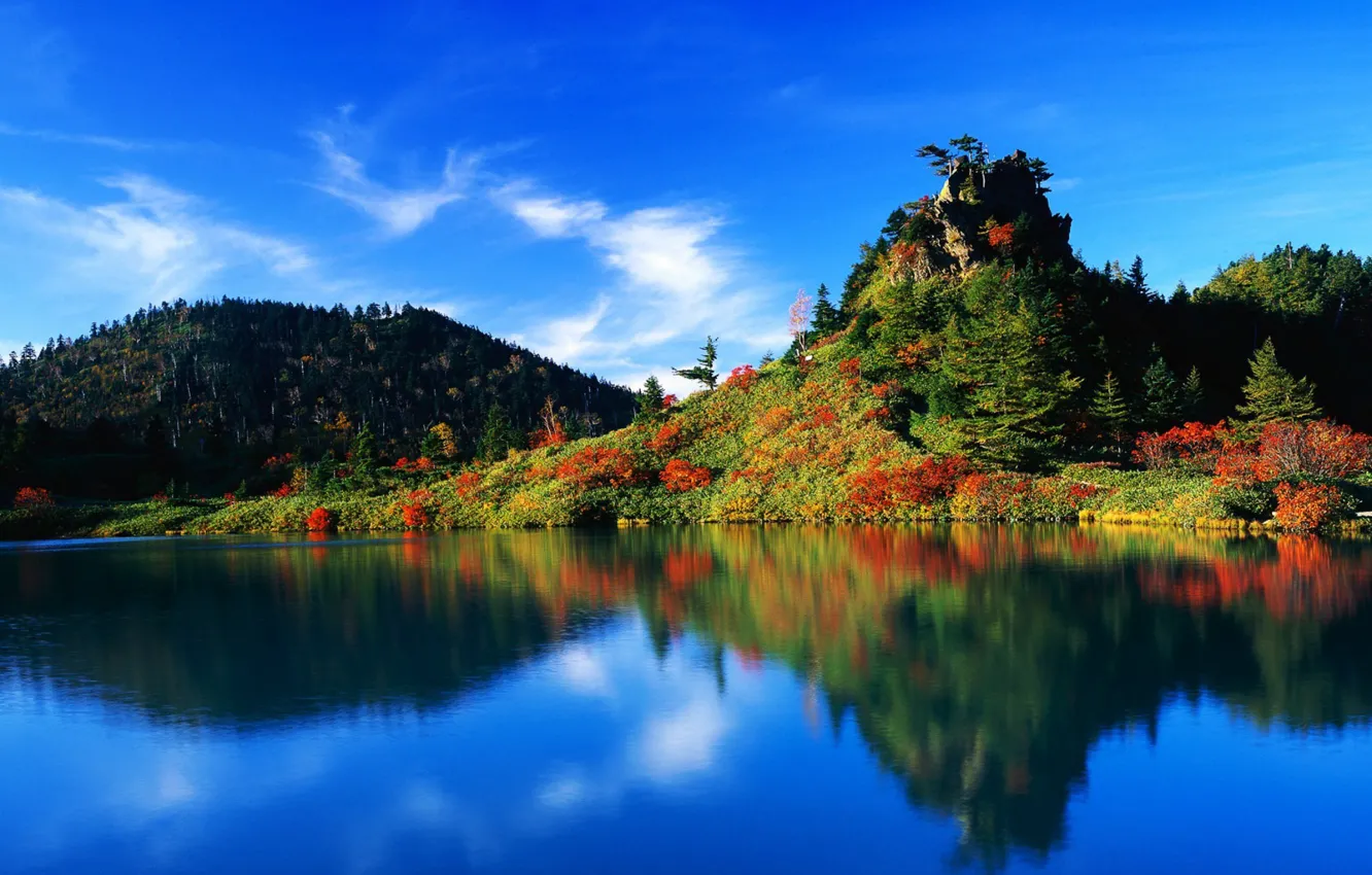 Photo wallpaper autumn, the sky, water, vegetation