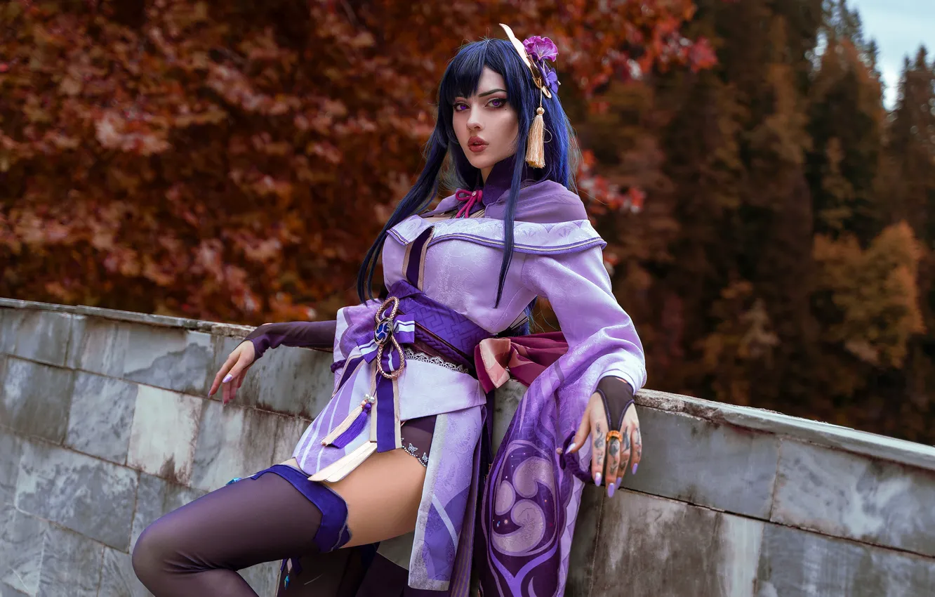 Photo wallpaper stockings, cosplay, cosplay, xenon, Alin Ma, Raiden Shogun, Cosplay Girl