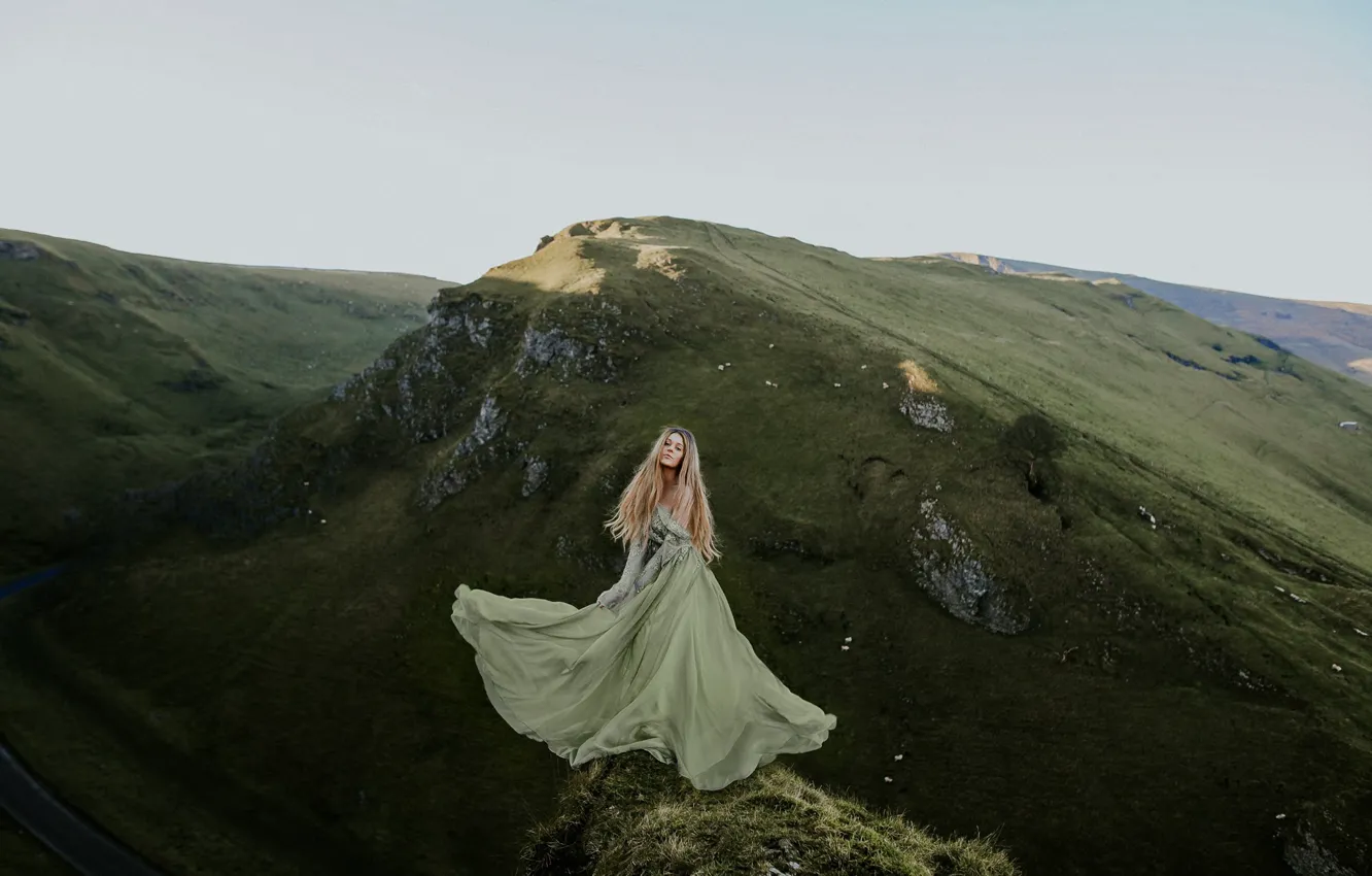 Photo wallpaper girl, mountains, nature, mood, the situation, dress, Rosie Hardy