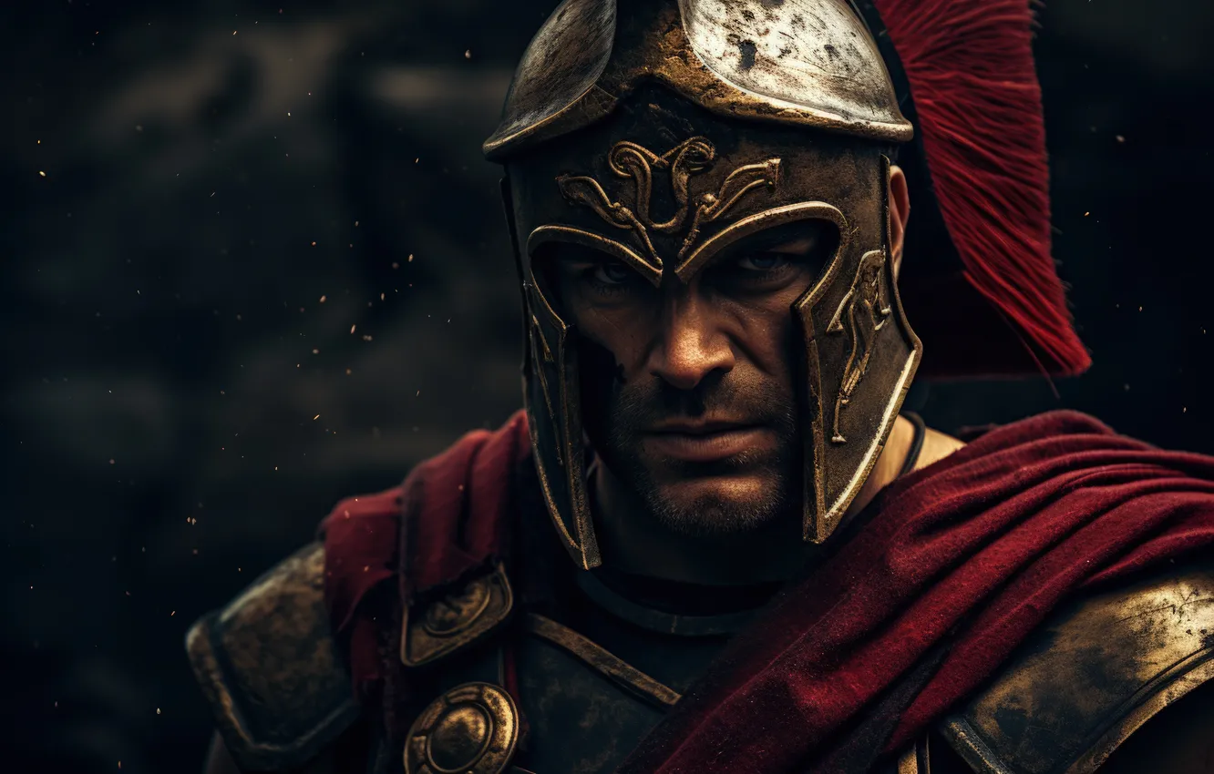 Photo wallpaper look, warrior, helmet, male, Spartan, digital art, Ancient Greece, AI art