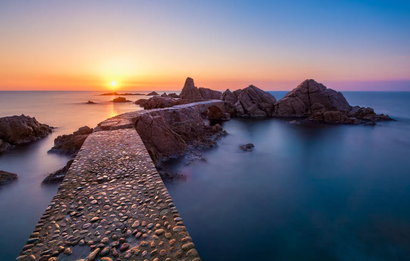 Photo wallpaper sea, sunset, coast, Spain, Spain, Catalonia, Development Rosamar