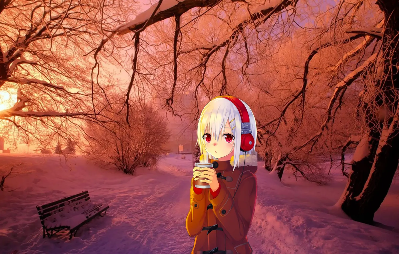 Photo wallpaper winter, sunset, Anime Devshuka