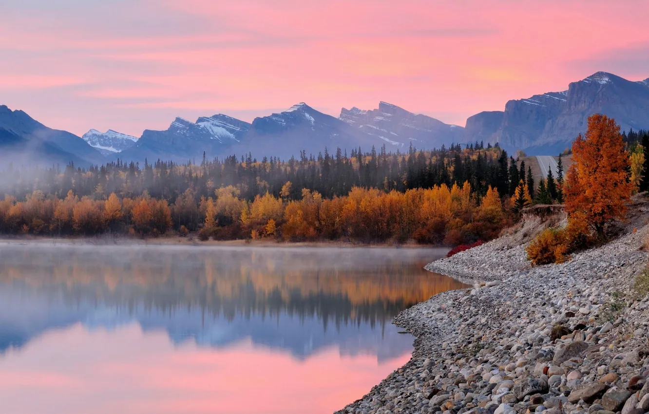 Photo wallpaper autumn, forest, lake, Alberta, Canada, National Park