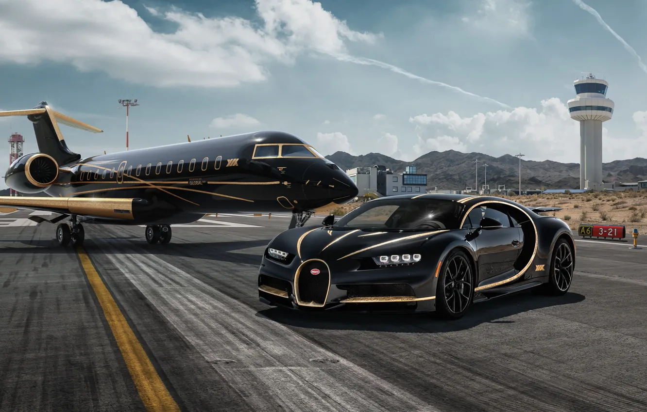 Photo wallpaper rendering, Bugatti, supercar, Private Jet, Chiron