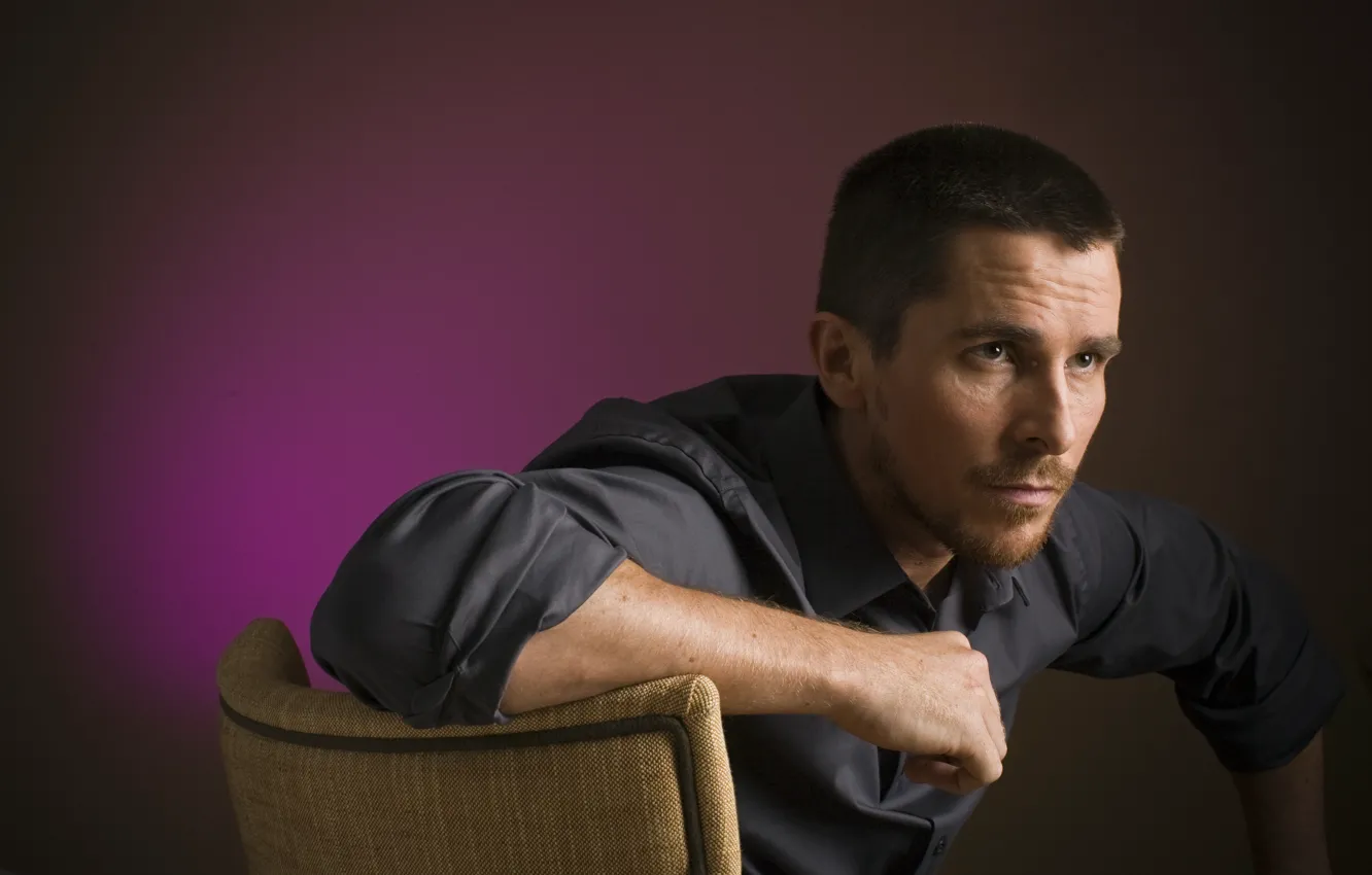 Photo wallpaper chair, actor, male, shirt, Christian Bale, Christian Bale