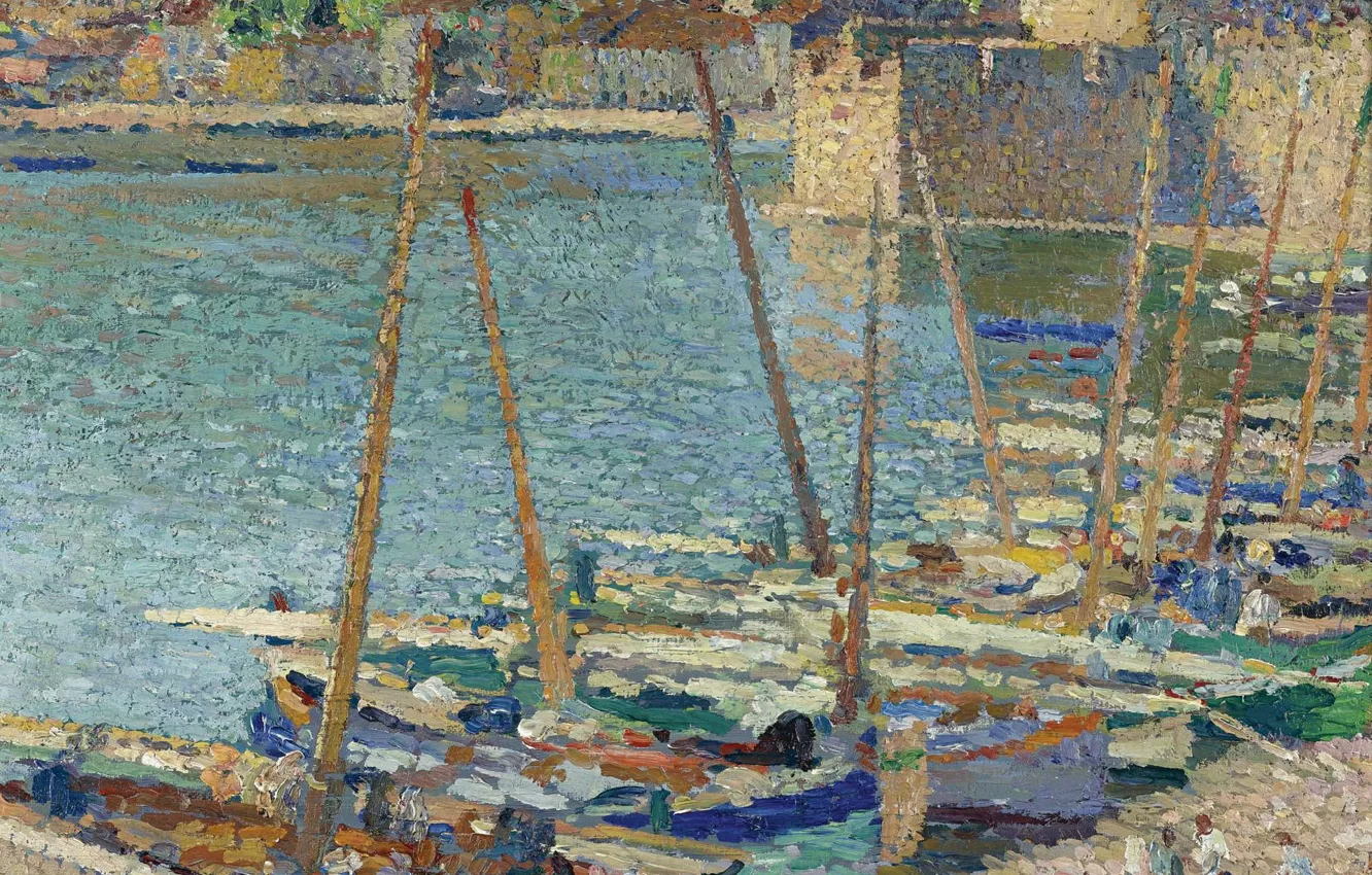 Photo wallpaper landscape, picture, Henri-Jean Guillaume Martin, Henri Matrin, Fishing Boats on the Shore at Collioure