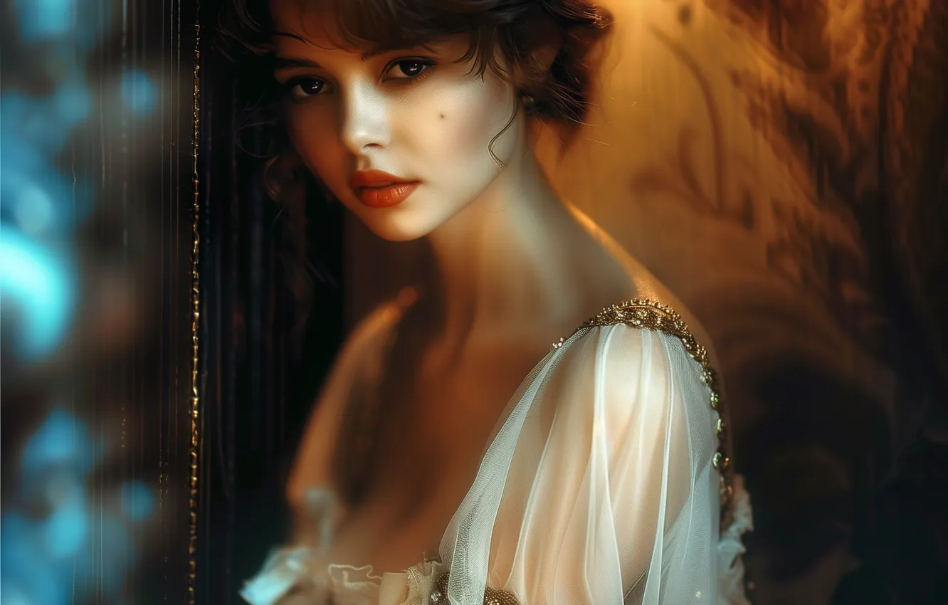 Photo wallpaper look, girl, light, face, pose, style, retro, portrait