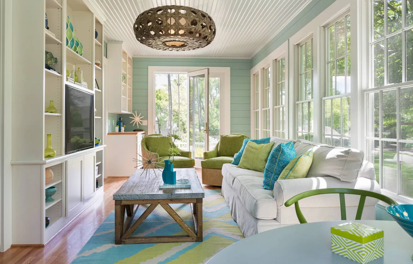 Photo wallpaper interior, window, windows, living room, Sunroom, Mid-Century Modern
