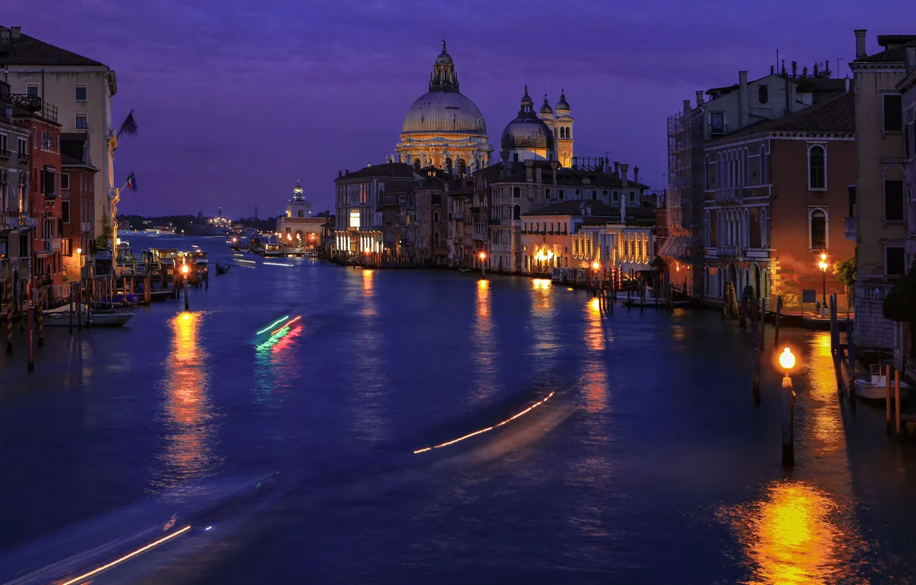 Photo wallpaper night, the city, building, home, lighting, lights, Italy, Venice