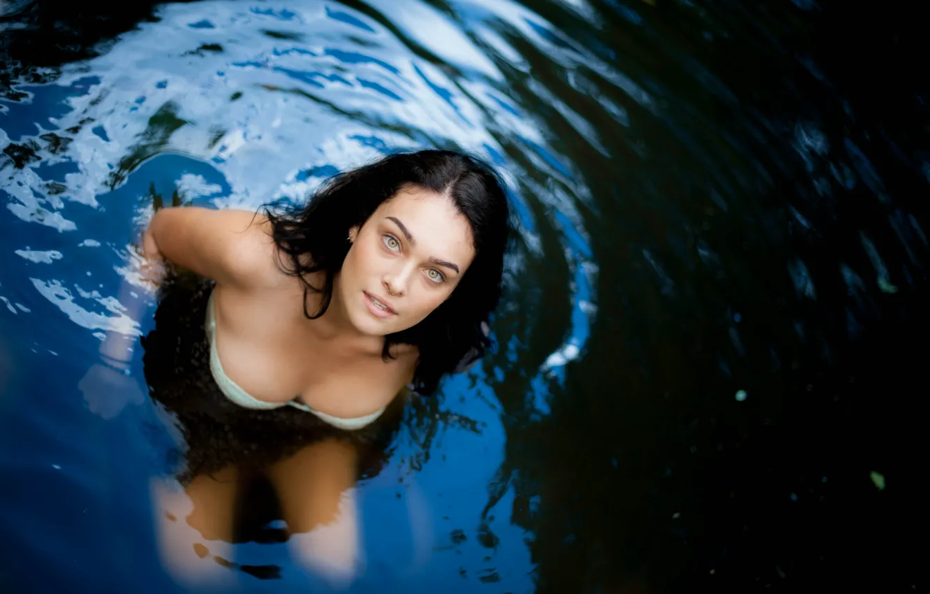 Photo wallpaper look, water, beautiful girl, the view from the top, big Breasts, charm, femininity