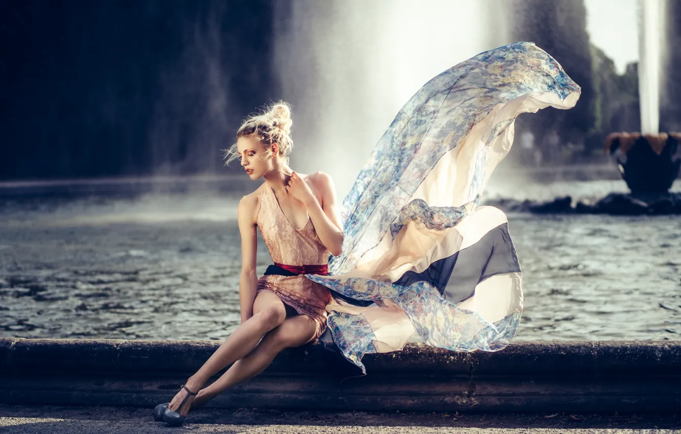 Photo wallpaper pose, style, model, dress, fountain, Nana Likes To Exaggerate