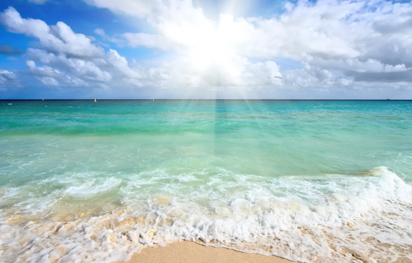 Photo wallpaper the sky, the sun, the ocean, shore