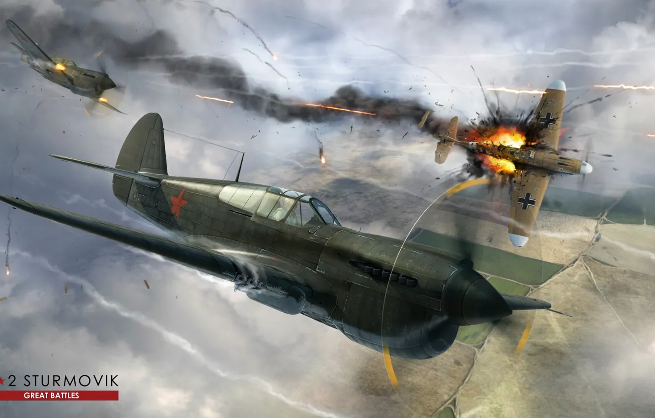 Photo wallpaper The plane, Germany, Aircraft, Fire, War, Fighter, Battle, Shooting