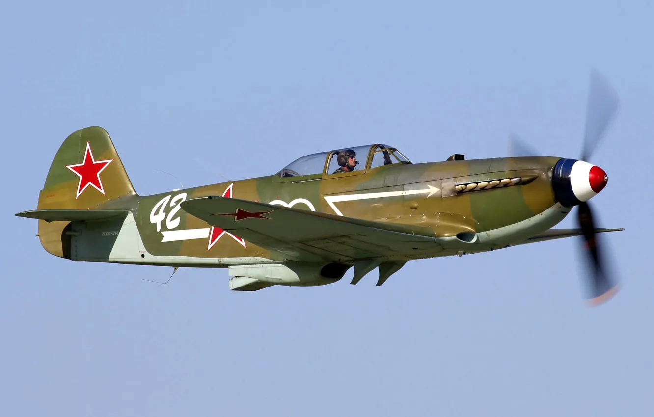 Photo wallpaper flight, retro, fighter, pilot, the plane, The Yak-3