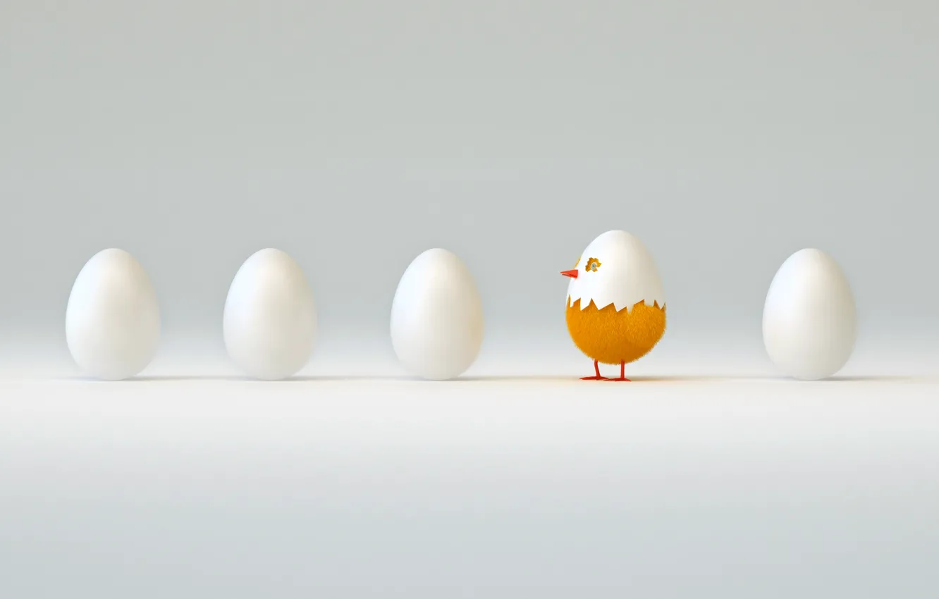 Photo wallpaper abstraction, the world, art, chicken, looks, waiting for, five, eggs