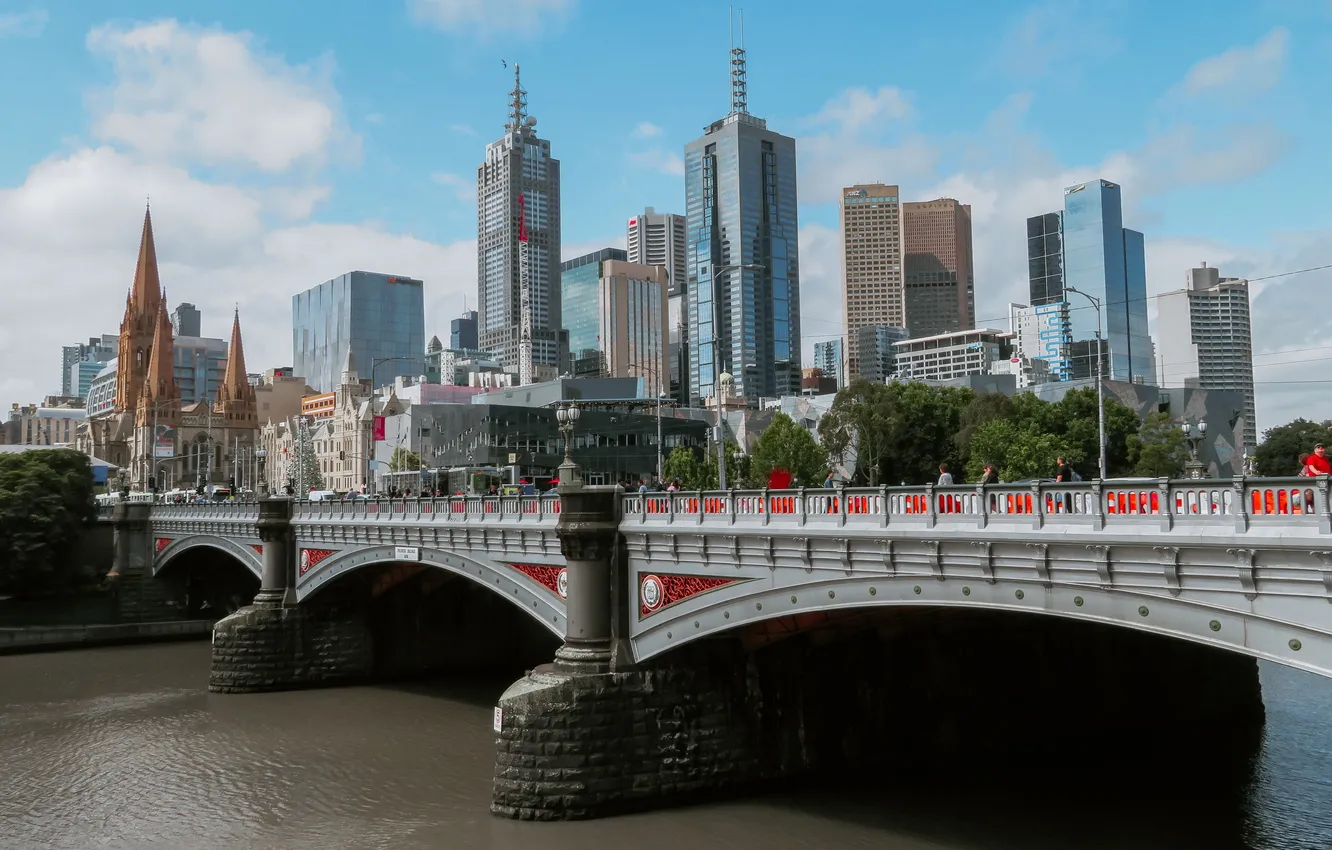 Photo wallpaper bridge, river, skyscrapers, Australia, Melbourne
