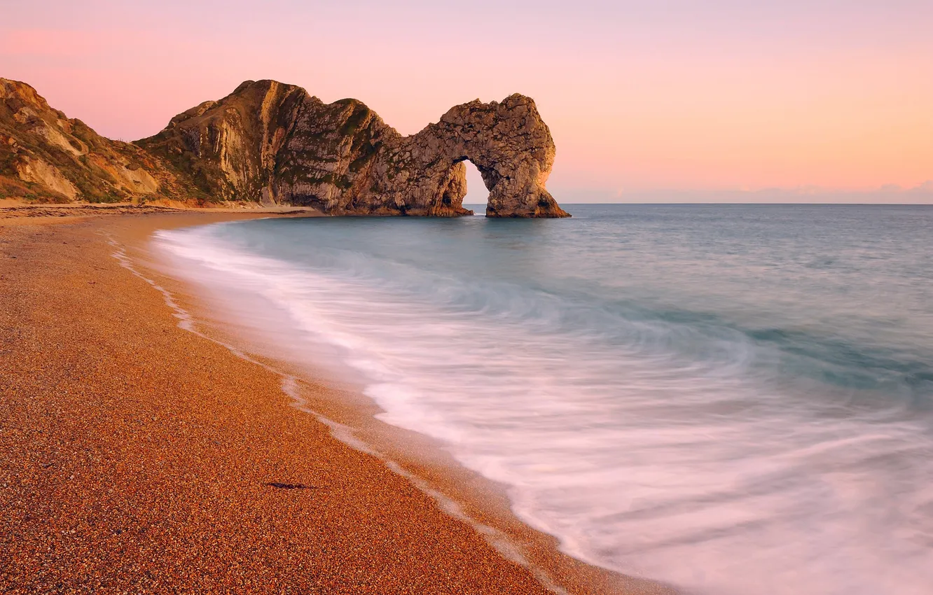 Photo wallpaper beach, rocks, the evening, arch, The Jurassic coast, Durdle Door, the South of England