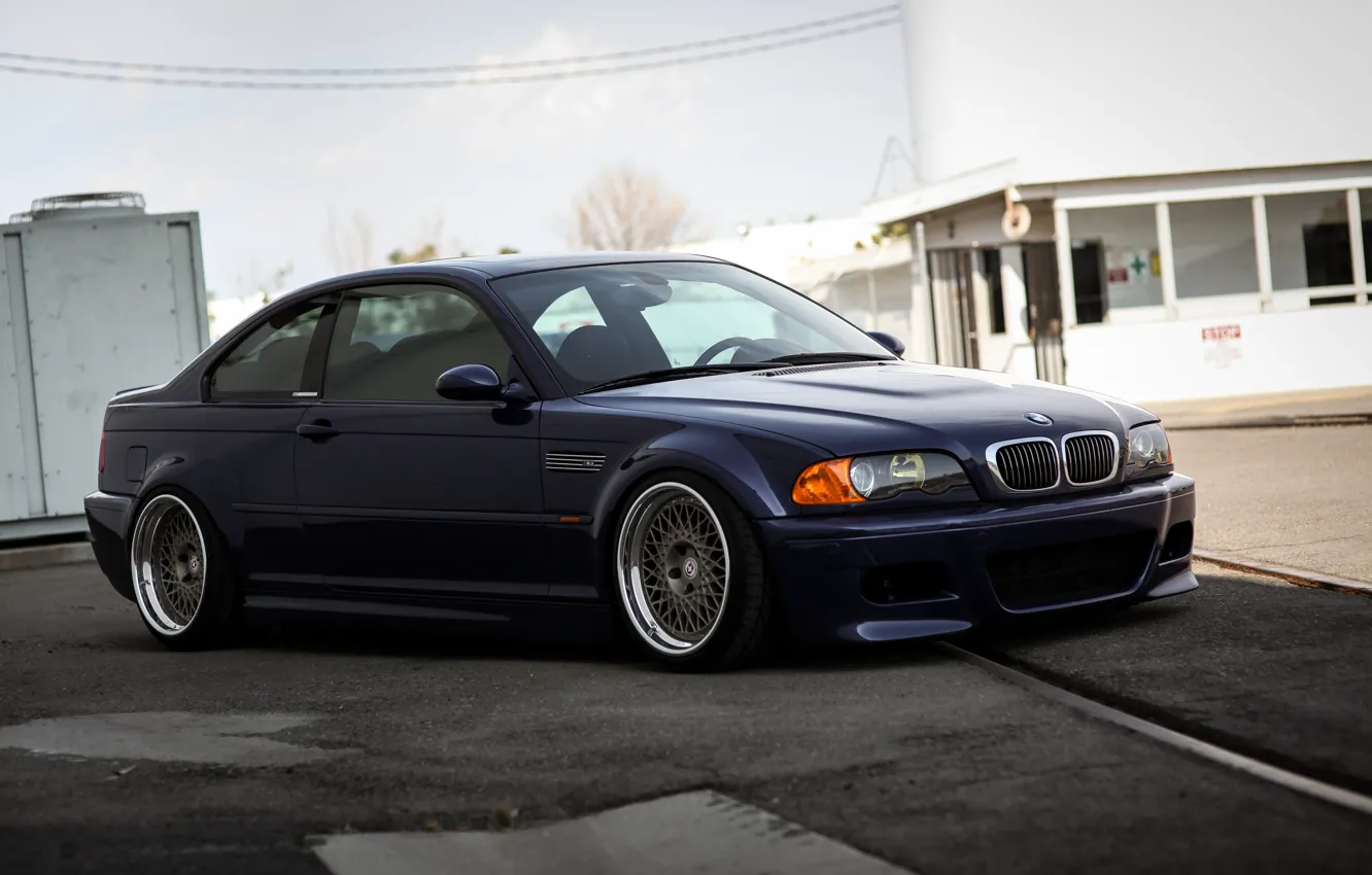 Photo wallpaper BMW, blue, Side, bmw m3, rails, BMW E46