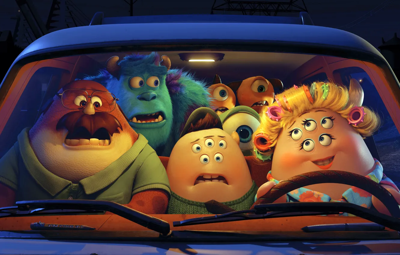 Photo wallpaper blue, green, smile, one-eyed, Mike Wazowski, Monsters University, Monsters Inc., Monsters University