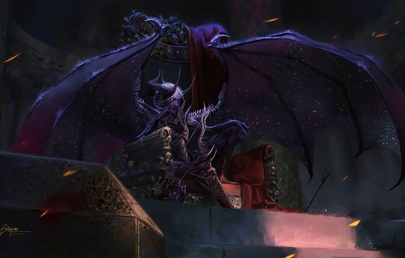 Photo wallpaper look, wings, the demon, fantasy, art, the throne