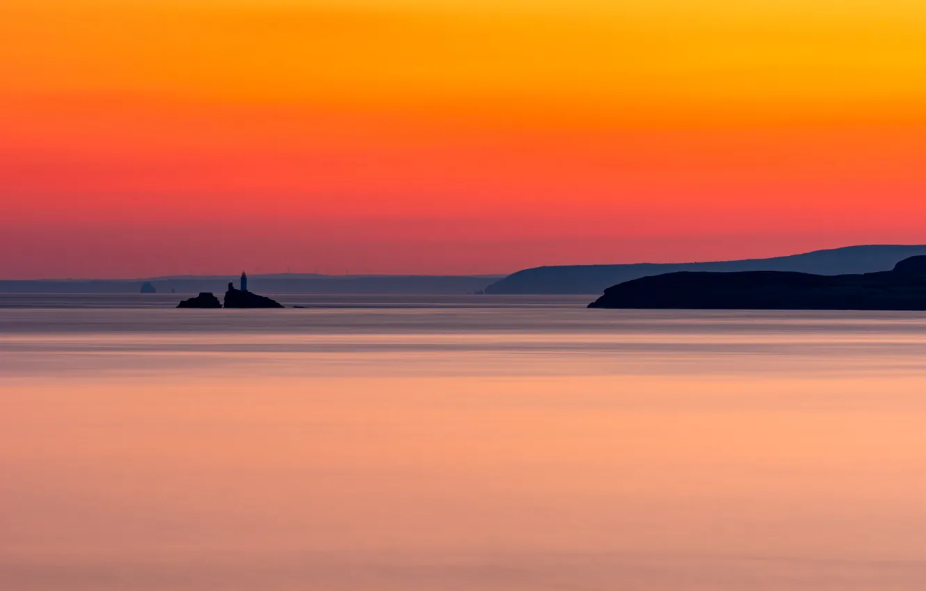 Photo wallpaper sea, the sky, sunset, coast, lighthouse, Godrevy