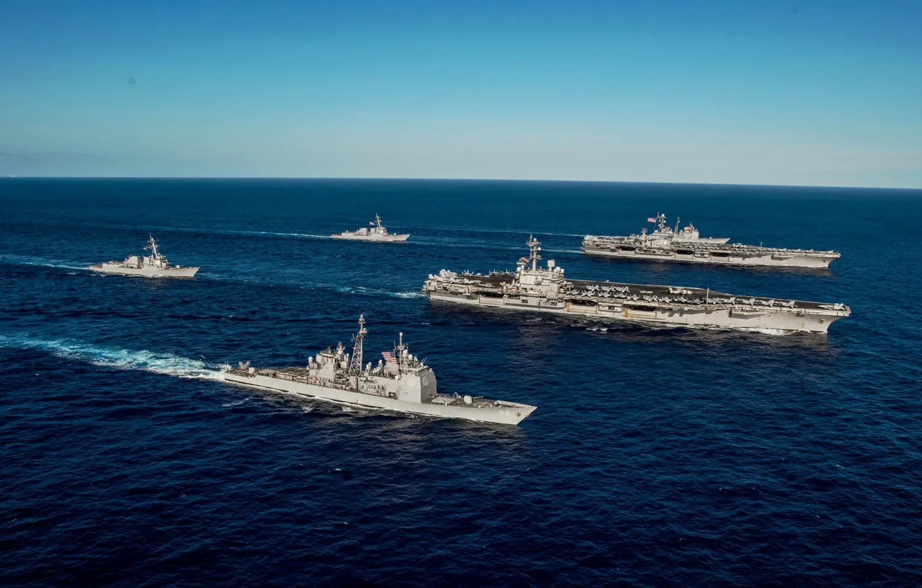Photo wallpaper sea, ships, army