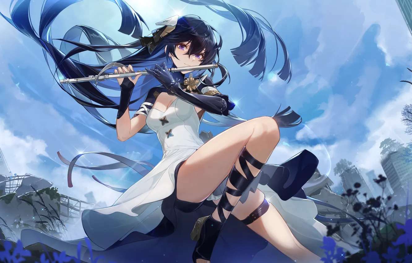 Photo wallpaper long hair, dress, anime, anime girls, flute, apocalyptic, Selena, Xianyu Liang