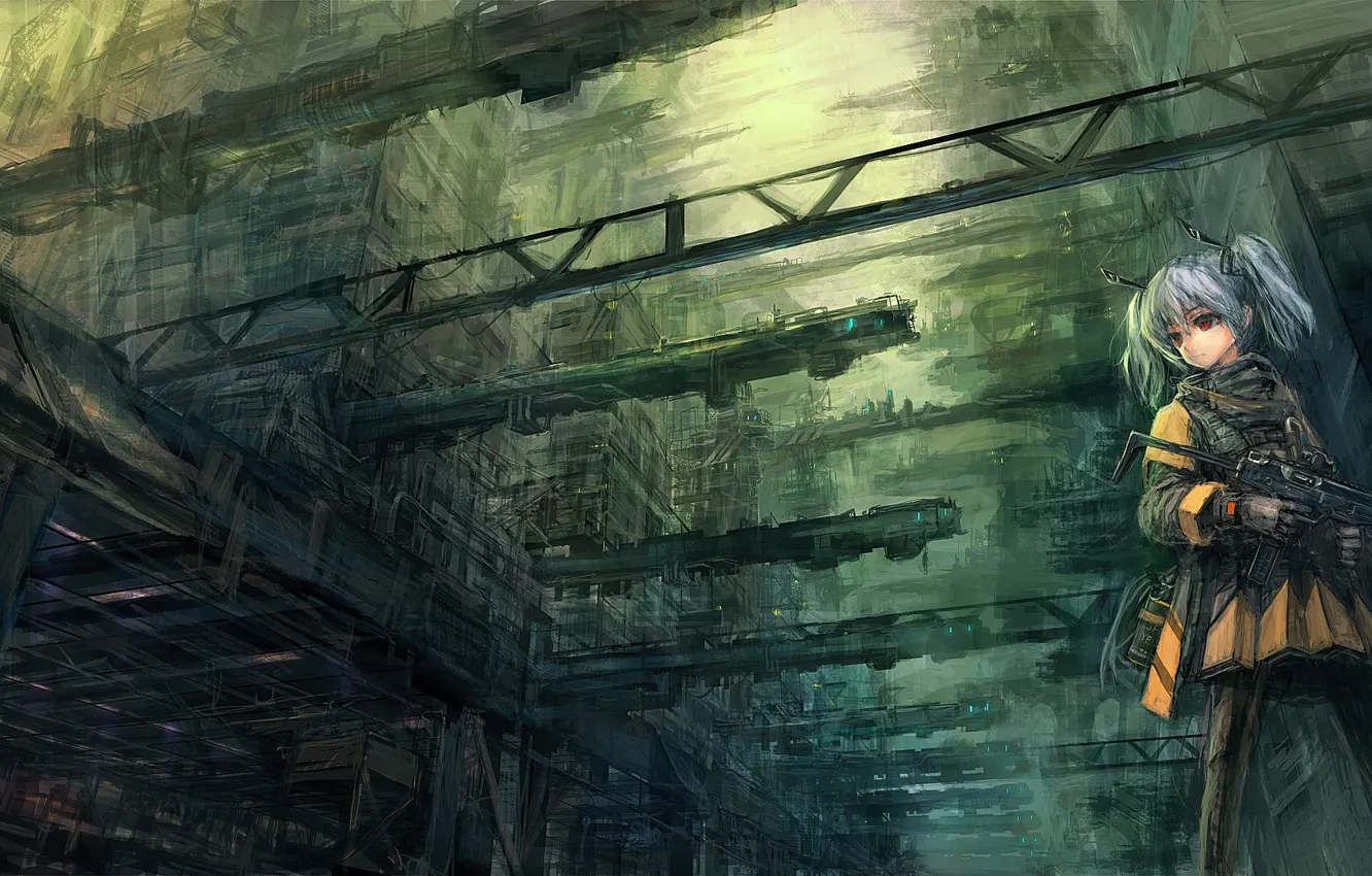 Photo wallpaper hangar, machine, red eyes, equipment, baby, art, lm7, fittings