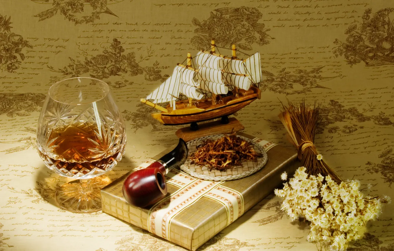 Photo wallpaper gift, model, ship, sailboat, tube, cognac, tobacco