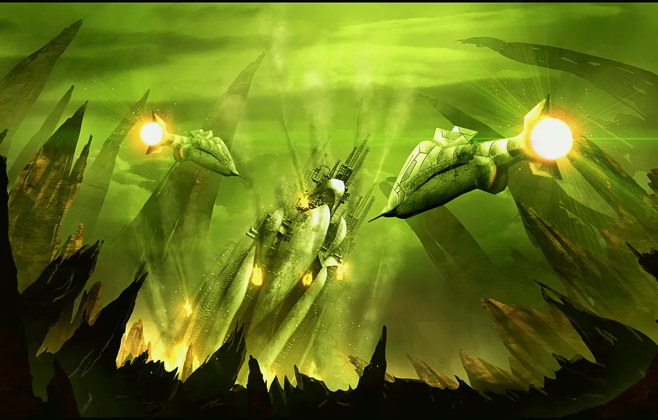 Photo wallpaper planet, spaceships, rescue