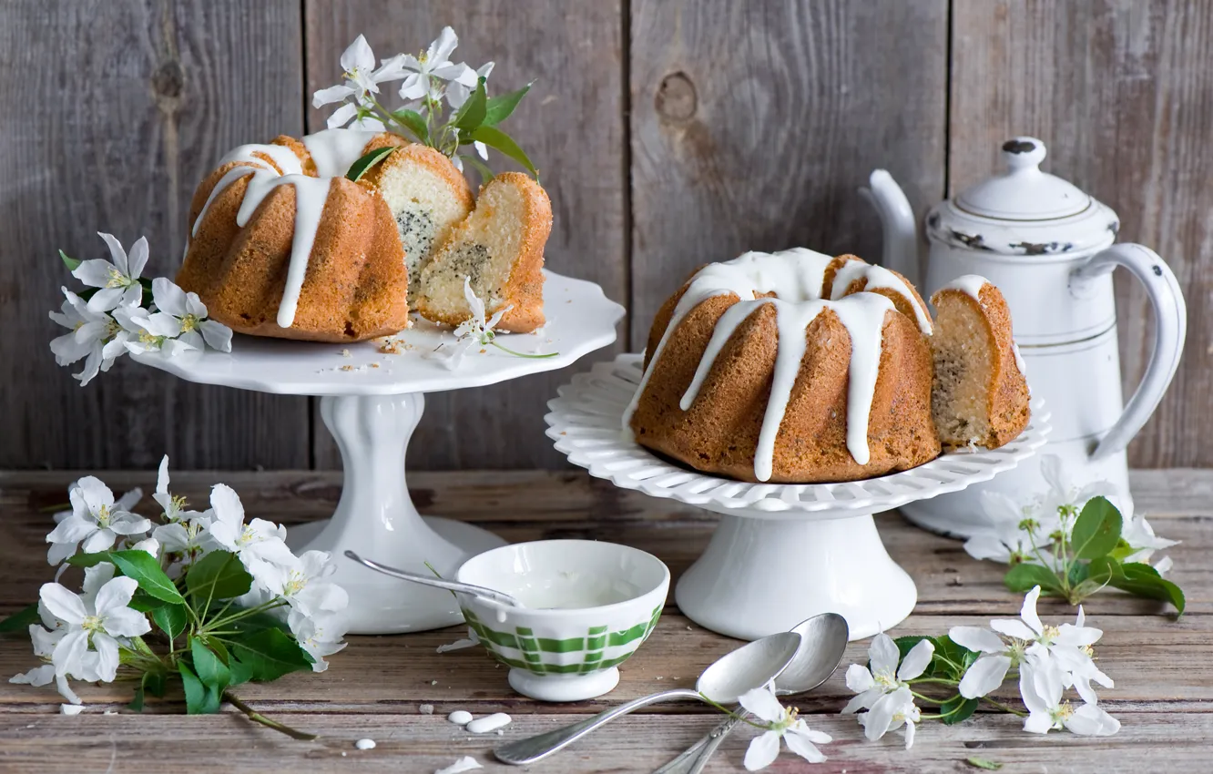 Photo wallpaper flowers, cakes, sweet, glaze, cupcakes, Anna Verdina