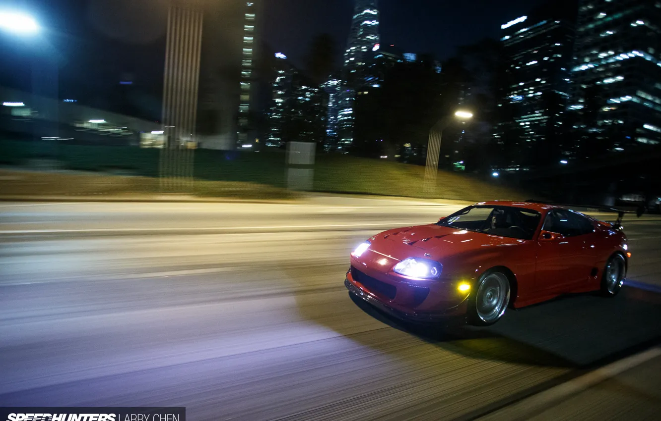 Photo wallpaper Muscle, Japan, red, Toyota, tuning, power, Supra, race