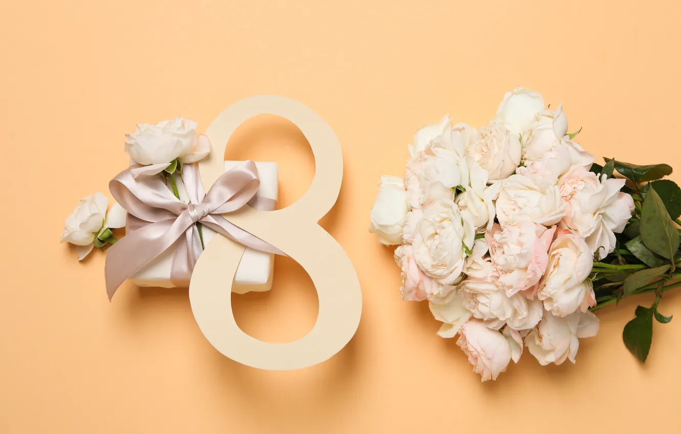 Photo wallpaper flowers, roses, figures, March 8, flowers, spring, roses, number