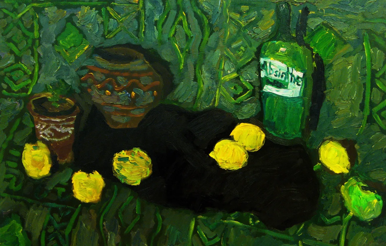 Photo wallpaper apples, 2008, still life, lemons, absinthe, The petyaev