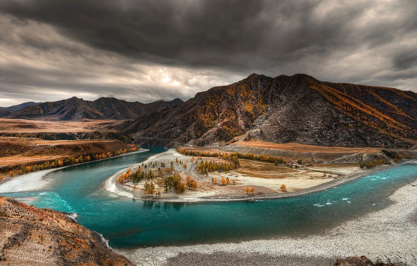 Photo wallpaper autumn, river, Altay